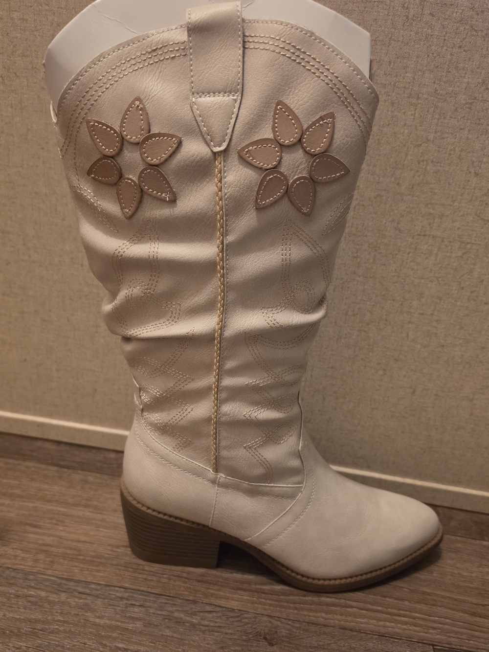 Blowfish Women's Cream Western Knee-High Boots With Rose Detailing